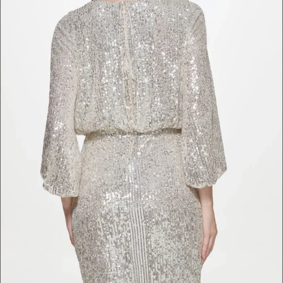 Eliza J Silver Sequin Mock Wrap Dress, BNWOT Size 8 - Picture 2 of 7